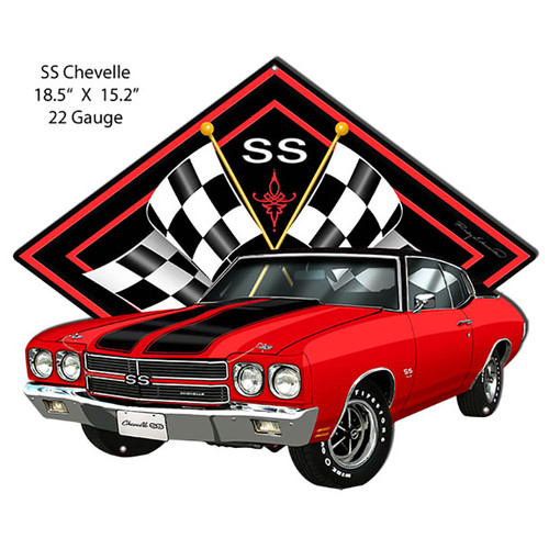 SS Chevelle Red Car Cut Out Metal Sign 15.2" x 18.5"