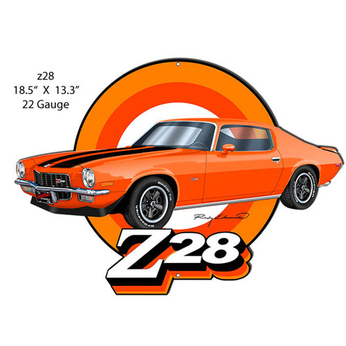 Z28 Camaro Orange Cut-Out Garage Art Metal Sign 18.5" x 13.3"