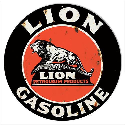 Lion Gasoline Reproduction Motor Oil Round Metal Sign 14 x 14 Inches