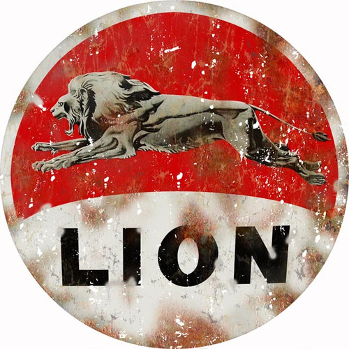 Lion Motor Oil Reproduction Round Metal Sign 14 x 14 Inches