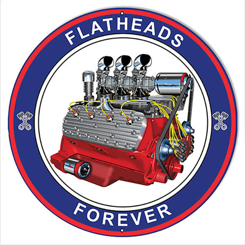 Flat Heads Garage Shop Round Metal Sign 14 x 14 Inches