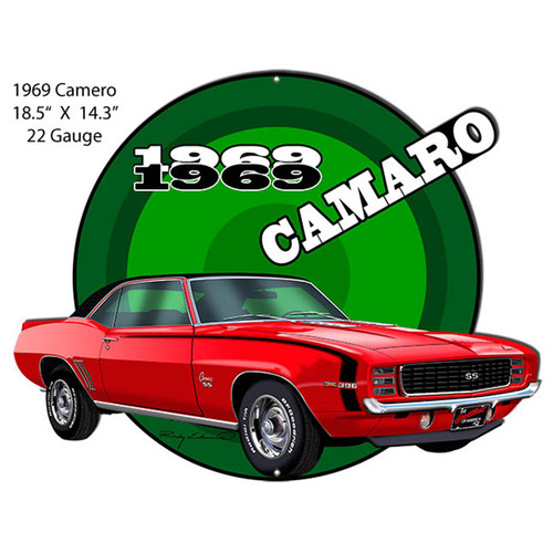 Camaro1969 Red Hot Rod Cut Out Metal Sign 18.5" x 14.3"