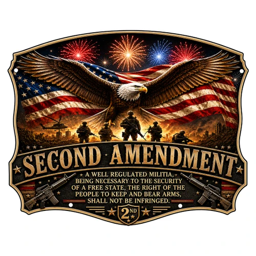 Patriotic Second Amendment 16x13 laser cut metal sign made in USA from 22-gauge steel for American constitutional wall decor