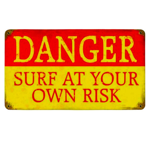 Retro Danger Surf Metal Sign 14 x 8 Inches