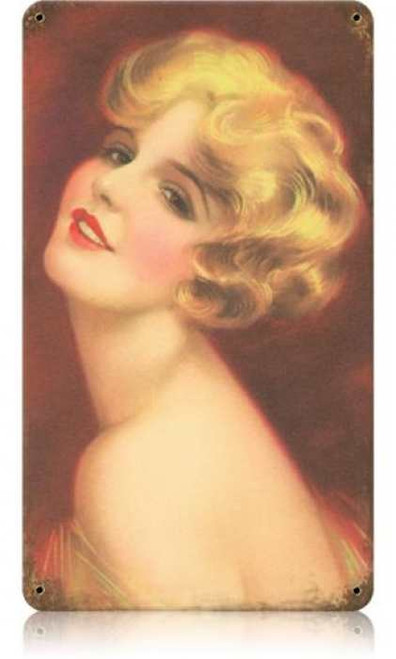 Vintage Deco Blond  - Pin-Up Girl Metal Sign 8 x 14 Inches