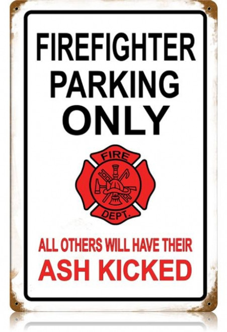 Vintage Firefighter Parking Metal Sign 12 x 18 Inches