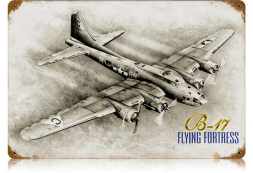 Retro B-17 Flying Fortress Metal Sign  18 x 12 Inches