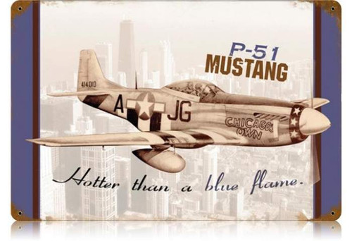 Retro P-51 Chicago Metal Sign  18 x 12 Inches