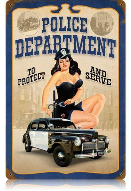 Vintage Police Pin Up  - Pin-Up Girl Metal Sign 12 x 18 Inches