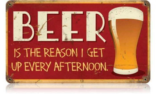 Retro Beer Afternoon Up Metal Sign 14 x 8 Inches