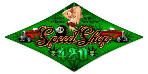 Vintage 420 Speed Shop Diamond Metal Sign 14 x 24