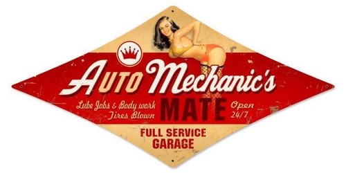 Vintage Auto Mechanic Diamond - Pin-Up Girl Metal Sign