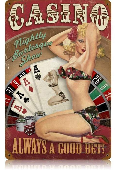 Vintage Casino Pinup  - Pin-Up Girl Metal Sign 12 x 18 Inches