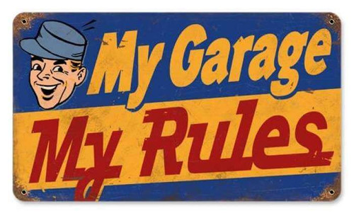 Vintage My Garage My Rules Metal Sign 8 x 14 Inches
