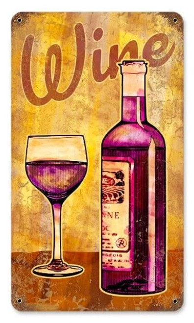 Vintage Wine Glass Metal Sign 8 x 14 Inches