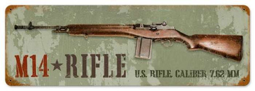 Retro M14 Rifle Metal Sign 24 x 8 Inches