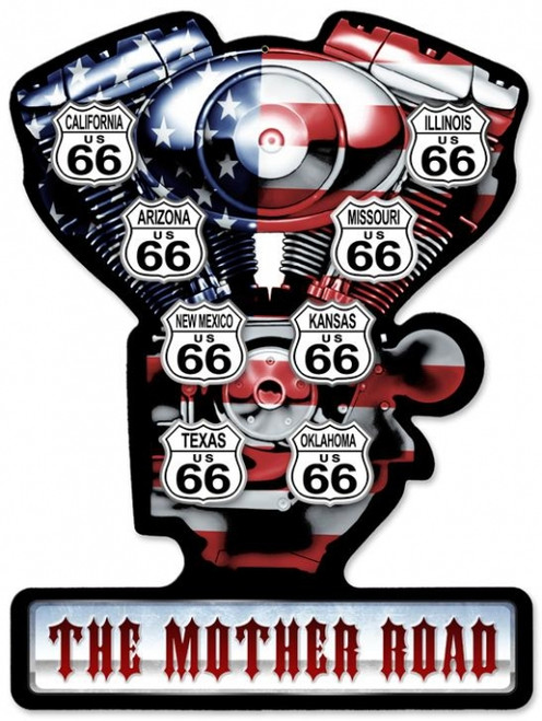 Retro Mother Road V-Twin Metal Sign 19 x 14 Inches