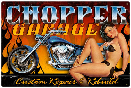 Retro Chopper Garage  - Pin-Up Girl Metal Sign 36 x 24 Inches