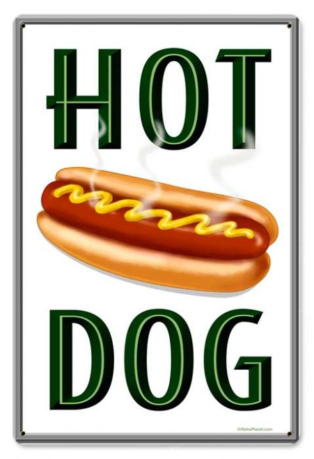 Vintage Hot Dogs Metal Sign  12 x 18 Inches
