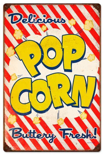 Retro Popcorn Metal Sign 16 x 24 Inches