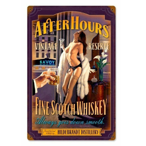 After Hours Scotch  Pin-Up Girl Metal Sign 12 x 18 Inches