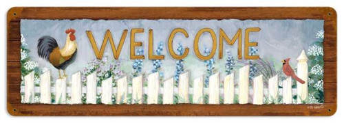 Retro Welcome Rooster Metal Sign 24 x 8 Inches
