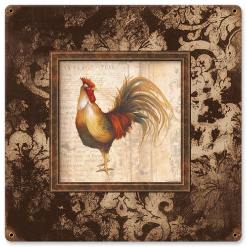 Retro Rooster Square Metal Sign 18 x 18 Inches