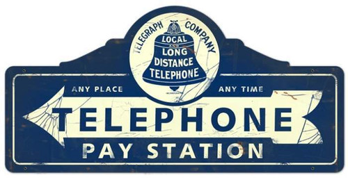 Vintage Telephone Pay Station Metal Sign 26 x 12 inches