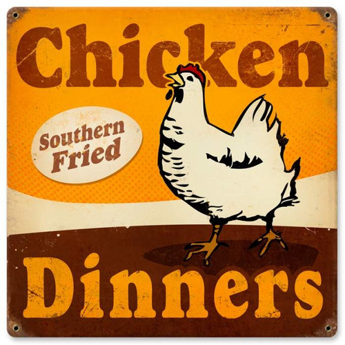 Vintage Chicken Dinners Metal Sign 12 x 12 Inches