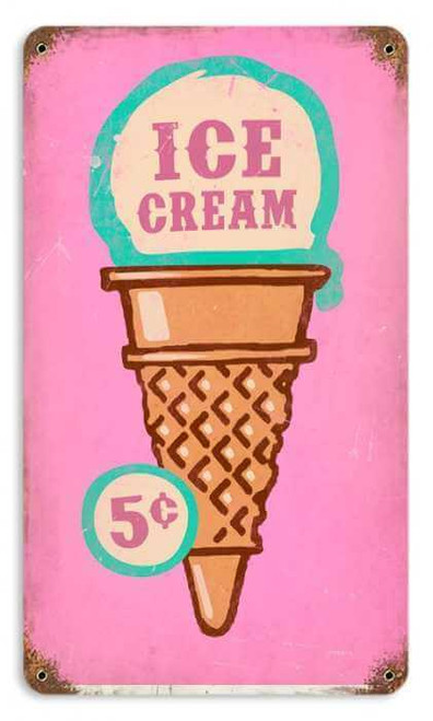 Retro Ice Cream Cone Metal Sign   8 x 14 Inches