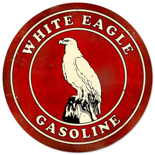 Retro White Eagle Gasoline Round Metal Sign 14 x 14 Inches