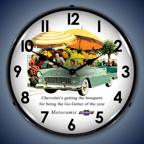 Retro  1955 Bel Air Convertible Lighted Wall Clock 14 x 14 Inches