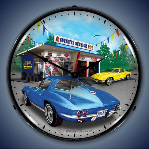 Retro  1963 Corvette Lighted Wall Clock 14 x 14 Inches