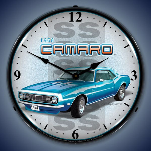 Retro  1968 SS Camaro Lighted Wall Clock 14 x 14 Inches