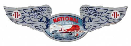 Vintage National Air Races Winged Oval Metal Sign 10 x 35 Inches