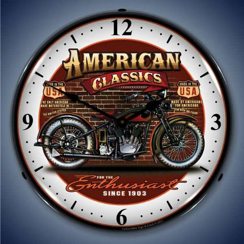 Retro  American Classic Bike Lighted Wall Clock 14 x 14 Inches