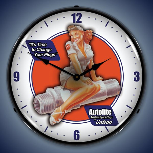Retro  Autolite Avaition Lighted Wall Clock 14 x 14 Inches