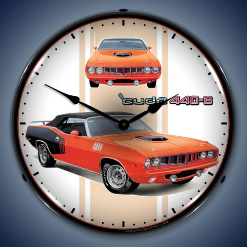 Retro  Cuda 440+6 Lighted Wall Clock 14 x 14 Inches