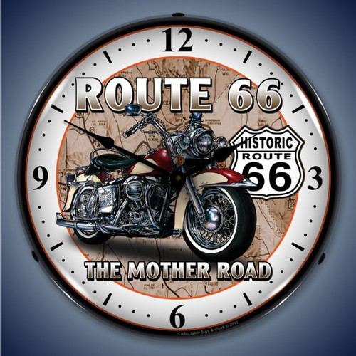 Retro  Route 66 Bike Lighted Wall Clock 14 x 14 Inches