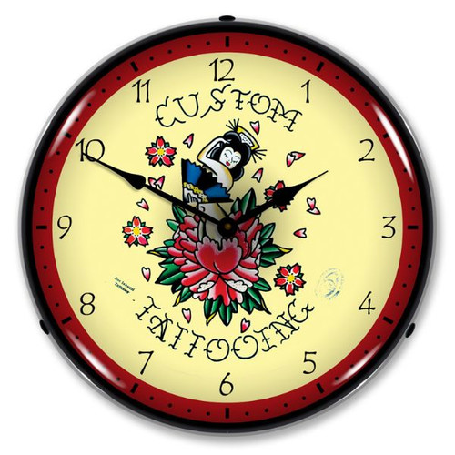 Tattoo Rose Lighted Wall Clock