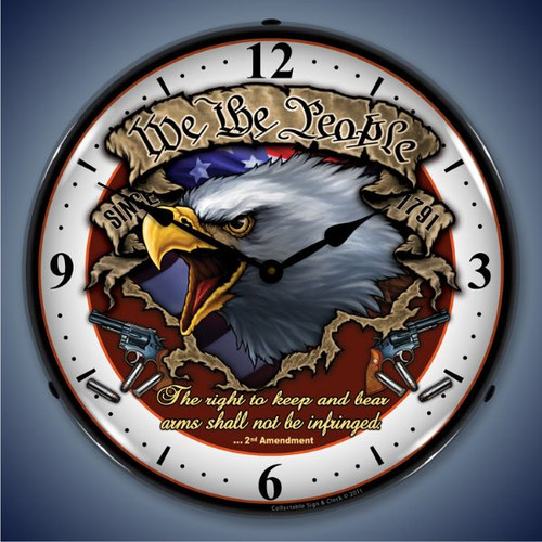 Retro  We the People Lighted Wall Clock 14 x 14 Inches