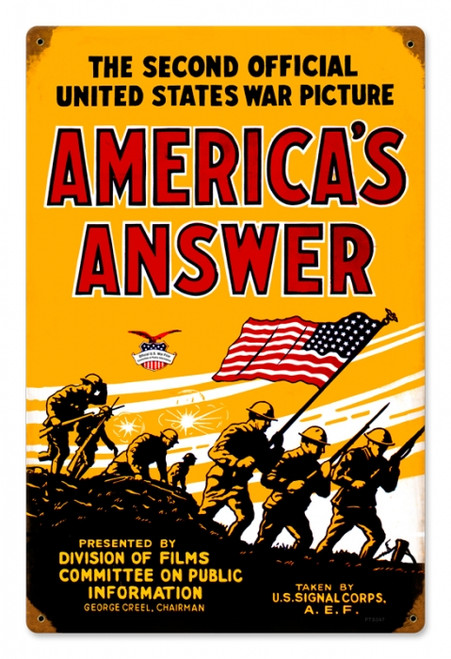 Vintage  Americans Answer Metal Sign 12 x 18 Inches