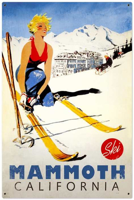 Vintage Ski Mammoth Metal Sign 12 x 18 Inches