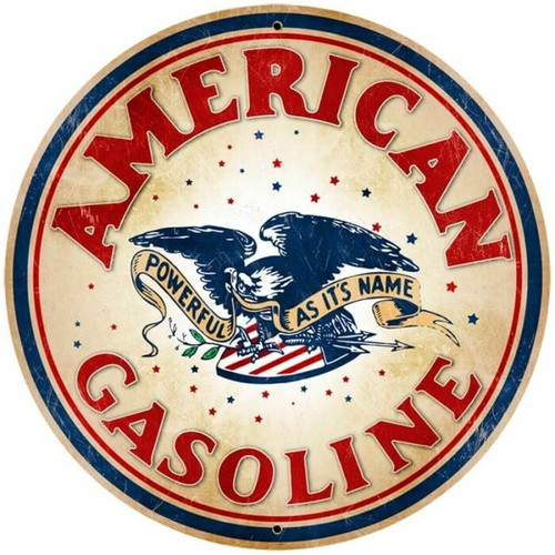 Retro American Gasoline Round Metal Sign 28 x 28 Inches