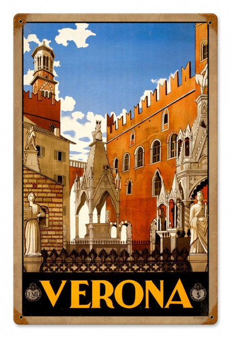 Vintage Verona Travel Metal Sign 12 x 18 Inches