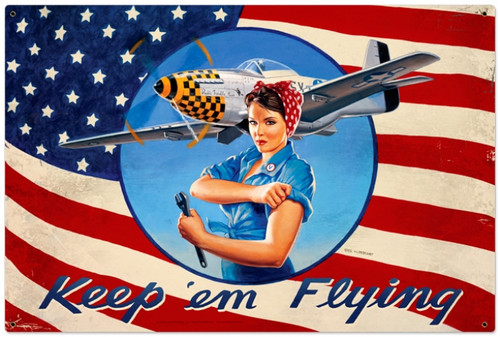 Retro Keep Em Flying Metal Sign 36 x 24 Inches