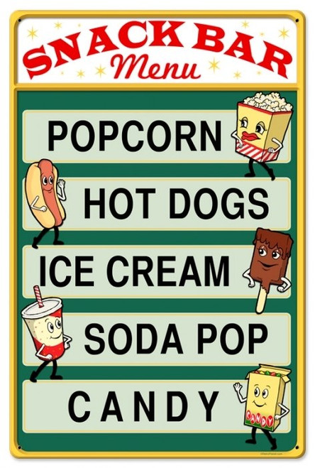 Retro Snack Bar Metal Sign 16 x 24 Inches