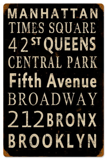 Vintage New York Streets Metal Sign 12 x 18 Inches