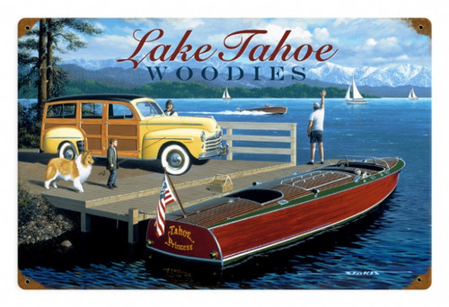 Retro Lake Tahoe Woodies   Metal Sign 18 x 12 Inches