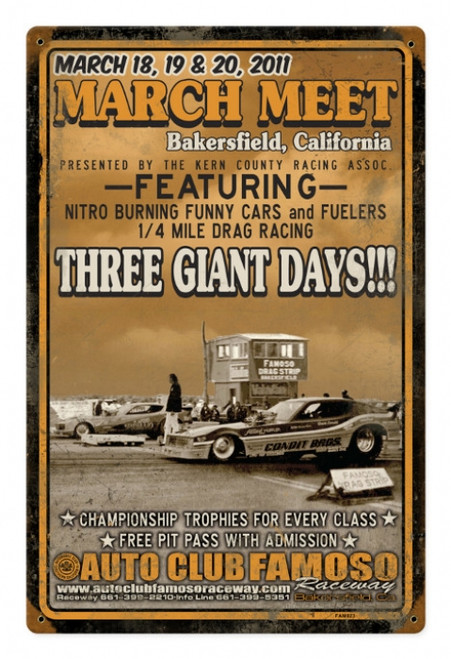Retro Bakers Field March Meet 2011 Metal Sign 12 x 18 Inches